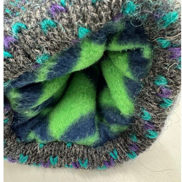 Fleece lined wool mittens, gray/ aquamarine blue combination winter mittens M/L - Picture 9 of 10